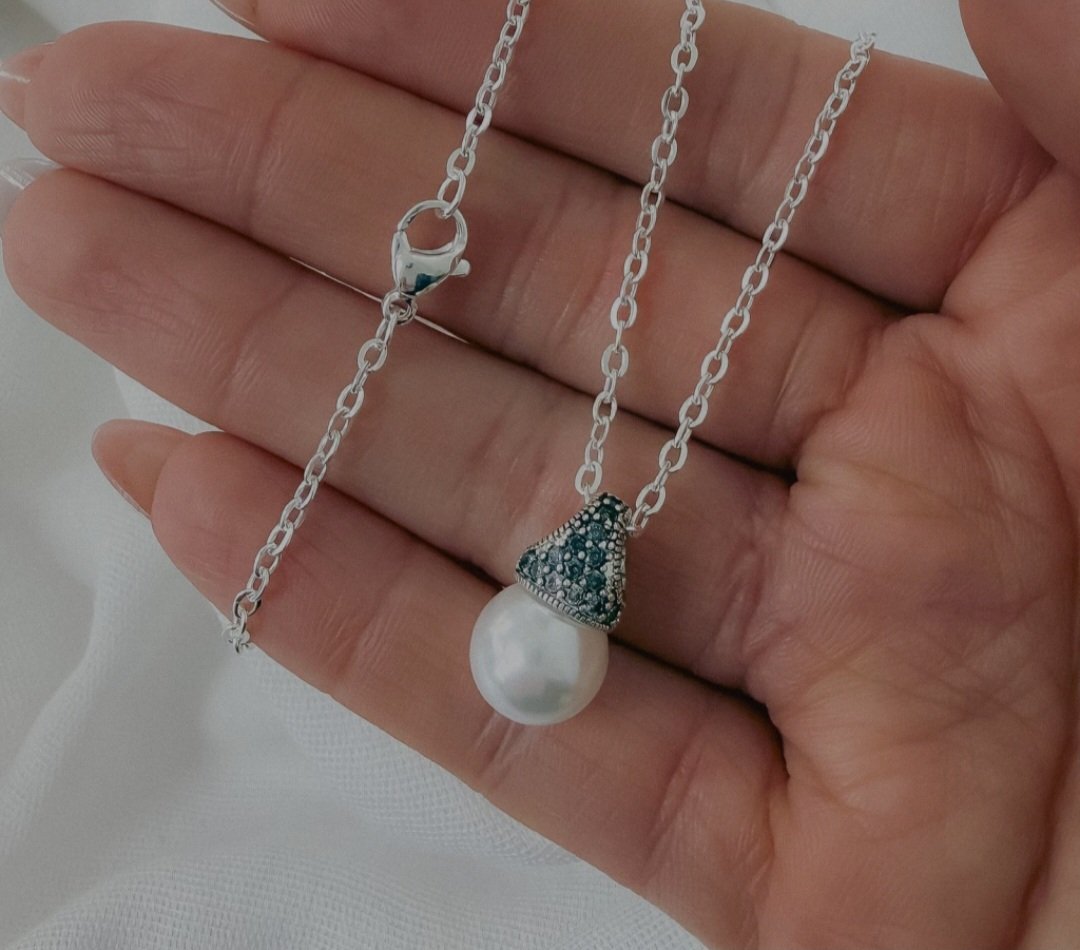 Cadena y Dije Perla Acero Blanco